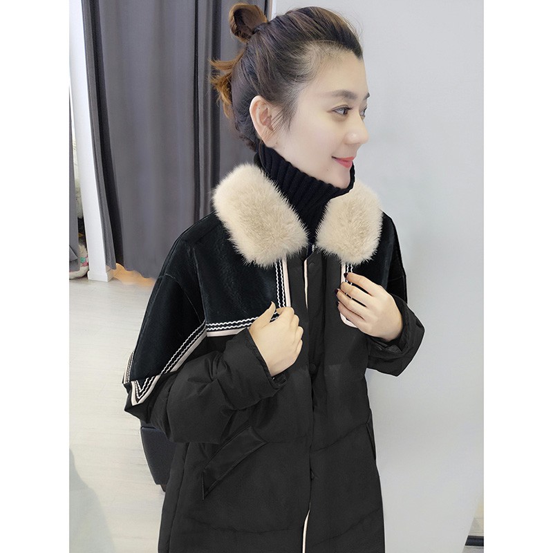 设计感小众黑色毛领外套中长款加厚棉服女秋冬季新款2025欧洲站潮