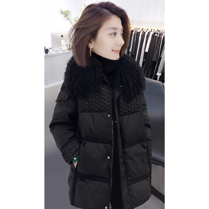时尚黑色毛领中长款外套加厚保暖减龄棉服女欧洲站2025秋冬季新款