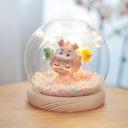 马蛇龙婴儿胎发乳牙脐带收藏盒收纳瓶带灯原木摆件胎毛纪念品礼物