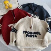 邦诚儿童毛衣2025冬季 湖州织里童装 新款 男女童刺绣字母立领针织衫