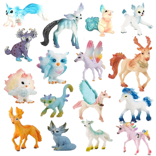 小精灵动物玩具模型 实心迷你小动物摆件神话精灵马独角兽猴松鼠