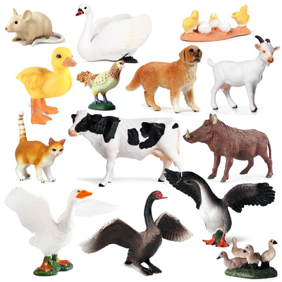 仿真农场动物模型白天鹅灰鹅公鸡母鸡鸭子牛狗马野猪儿童认知玩具