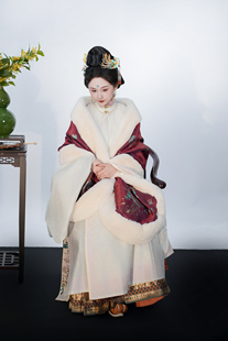 墨莲居原创织金妆花披肩旗袍仿兔毛毛边柔软秋冬季 保暖