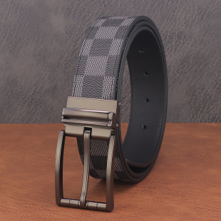 裤 西装 带 真皮针扣格纹腰带男休闲百搭中年时尚 英伦高尔夫皮带男士