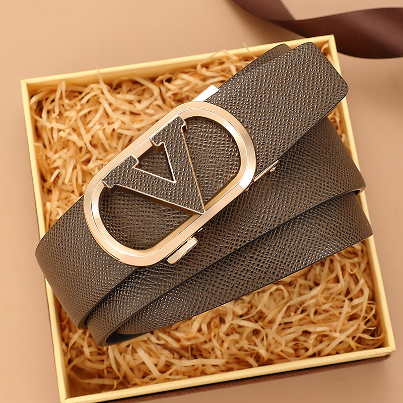 2021新款V皮带男士真皮自动扣棕色头层牛皮腰带韩版潮流西服裤带