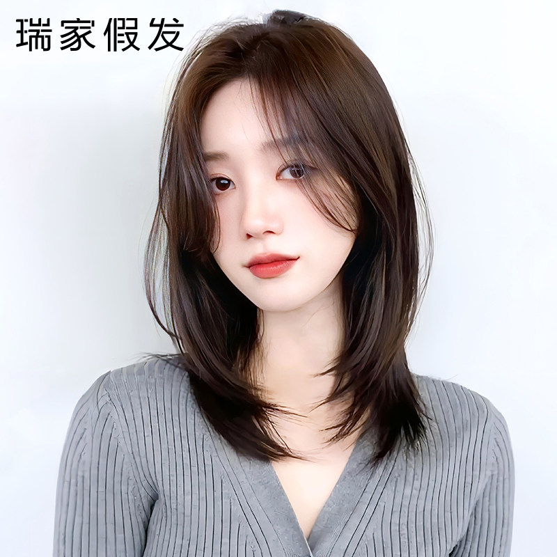 瑞家假发女中长发全头套中分八字刘海真发自然时尚发套全真人发丝
