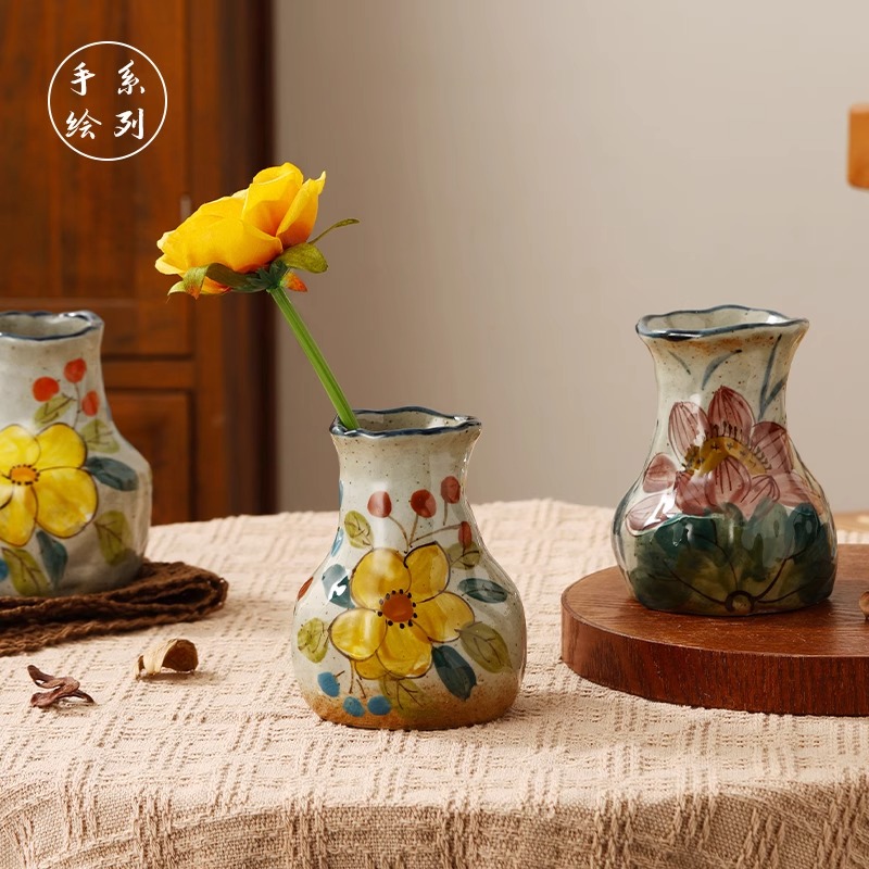 景德镇陶瓷花瓶手工迷你花器创意高级装饰覆古小号陶罐插花摆件小