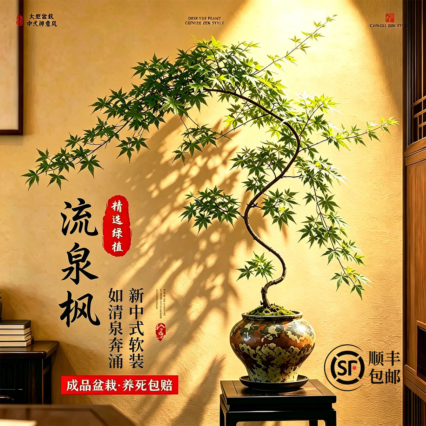 [软装治愈]中式流泉枫盆景