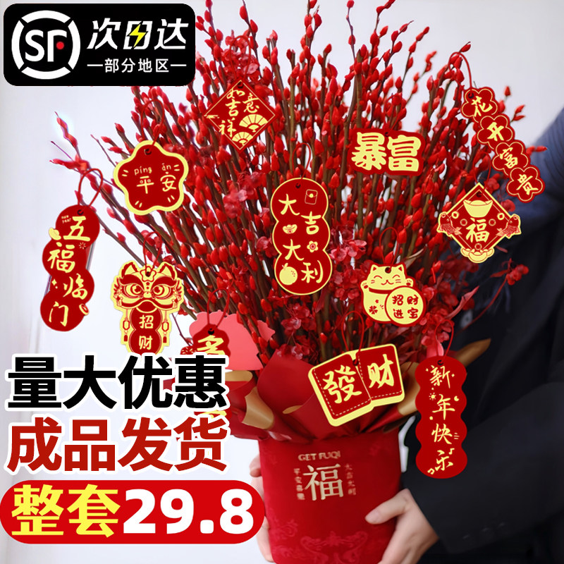 2026新年福桶装饰摆件银柳真花鲜枝客厅抱抱桶年宵花卉束diy材料,鲜花速递/花卉仿真/绿植园艺,时令草本花卉,淘宝优惠券,粉丝福利购,淘宝优惠卷