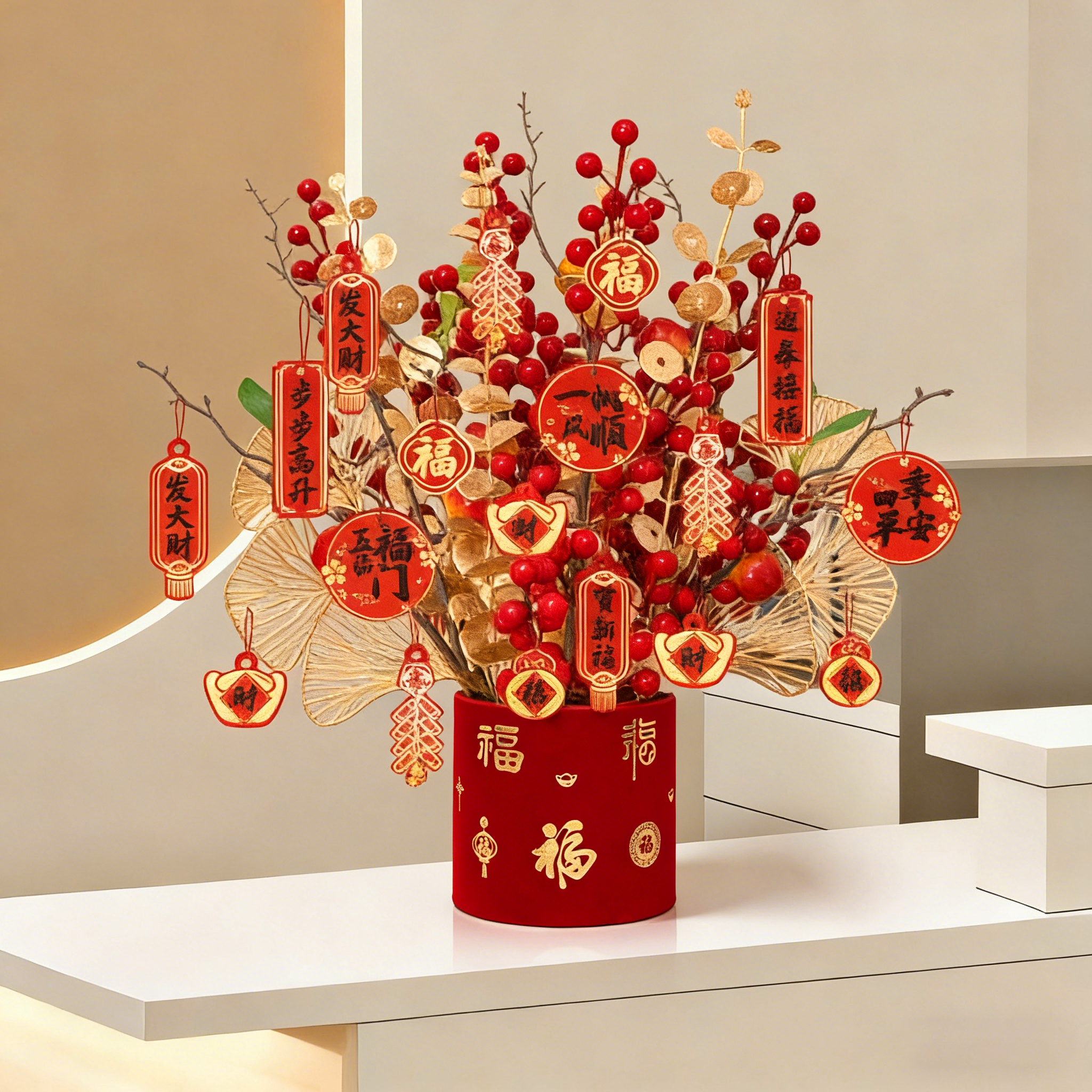 新年装饰前台福桶摆件2026春节贺年过年公司银行厅堂盆栽氛围布置,节庆用品/礼品,创意摆件,淘宝优惠券,粉丝福利购,淘宝优惠卷