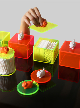 [空之喵喵]棉签化妆棉收纳盒亚克力牙签牙线医用高级卸妆棉二合一