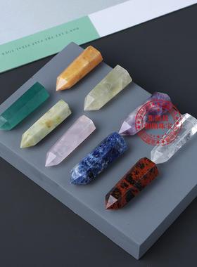 天然白粉黄紫水晶六棱单尖柱原石打磨多种材质能量宝石水晶柱摆件