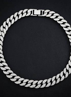 欧美跨境镶钻古巴链满钻项链男个性小众设计2023新款配饰工厂直销