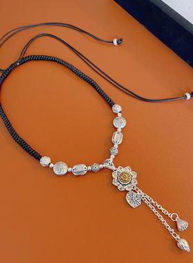 禅意莲花吊坠流苏项链女新中式复古做旧国风古风马面裙民族风配饰