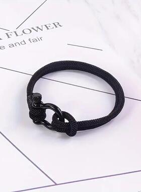 欧美流行新款u形扣夏日沙滩手环米兰线编织手绳可调节手链带卡片