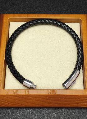 亚马逊爆款饰品男女士手工编织皮手链不锈钢百搭简约精品首饰