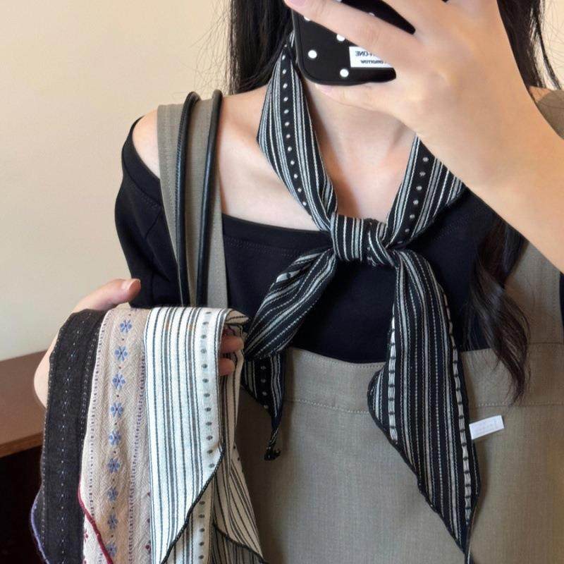 复古文艺条纹棉麻丝巾女出游护颈装饰三角巾系脖领巾日韩百搭围脖,饰品/流行首饰/时尚饰品新,项链,淘宝优惠券,粉丝福利购,淘宝优惠卷