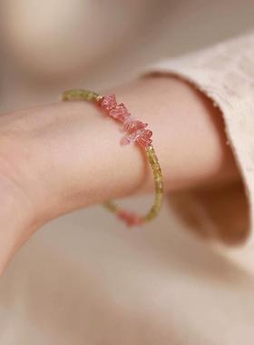 韩国小众串珠风天然草莓晶橄榄石项链新国风气质优雅小女人手饰品