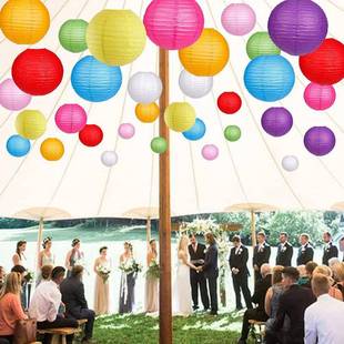 亚马逊热销折叠纸手工圆形纸灯笼套装中秋节挂件生日婚庆派对装饰