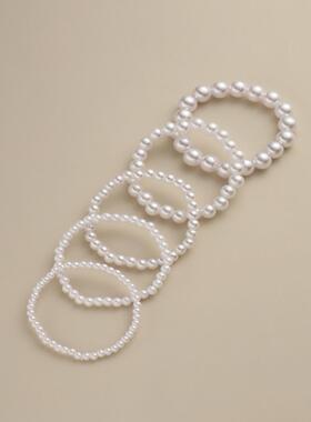 亚马逊跨境新品仿珍珠手链女圆珠手环法式复古手串小众百搭手饰