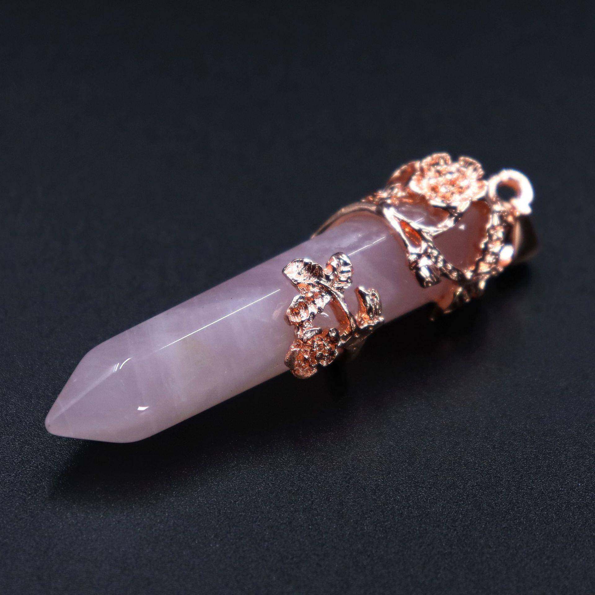 跨境热销天然石紫晶粉晶白水晶六角柱吊坠玫瑰花梅花合金项链饰品,饰品/流行首饰/时尚饰品新,项坠/吊坠,淘宝优惠券,粉丝福利购,淘宝优惠卷