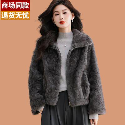 猫抓灰高级感皮毛一体毛毛外套女2025冬新款气质仿水貂毛环保皮草