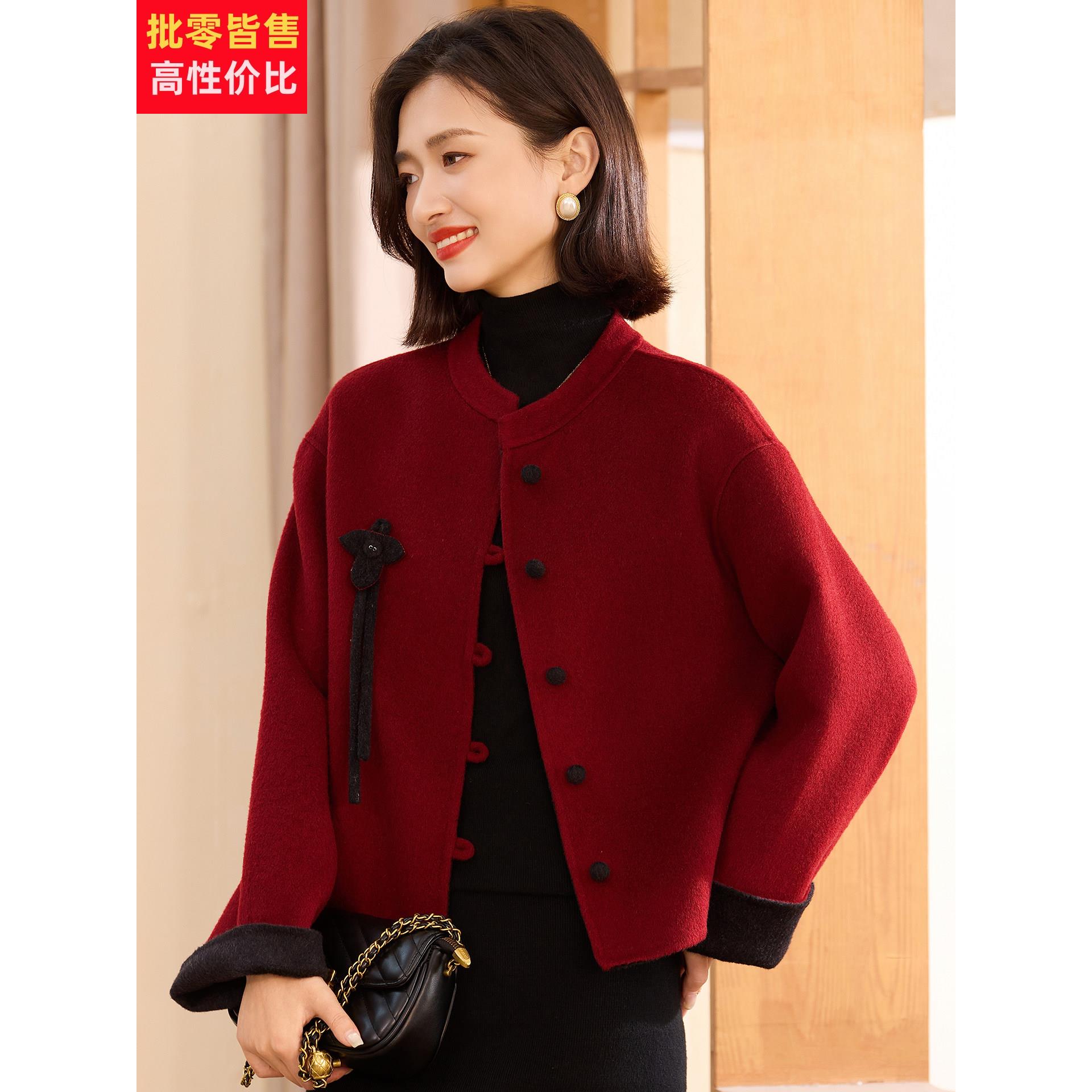 喜卉洋气妈妈冬装呢子开衫上衣秋冬中老年女装气质毛呢外套本命年