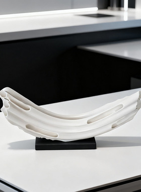 简约现代白色麟纹摆件样板房酒店民宿客厅茶几托盘装饰品桌面摆件