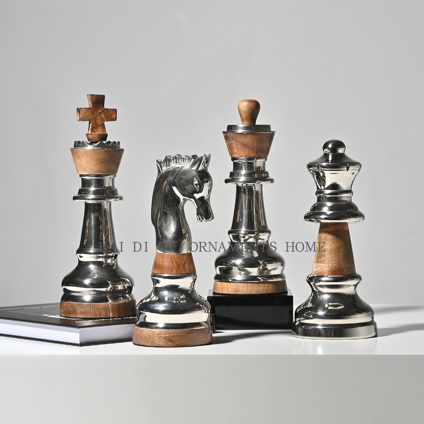 进口国际象棋装饰摆件帆船金属实木棋子酒店会所书房软装陈设道具