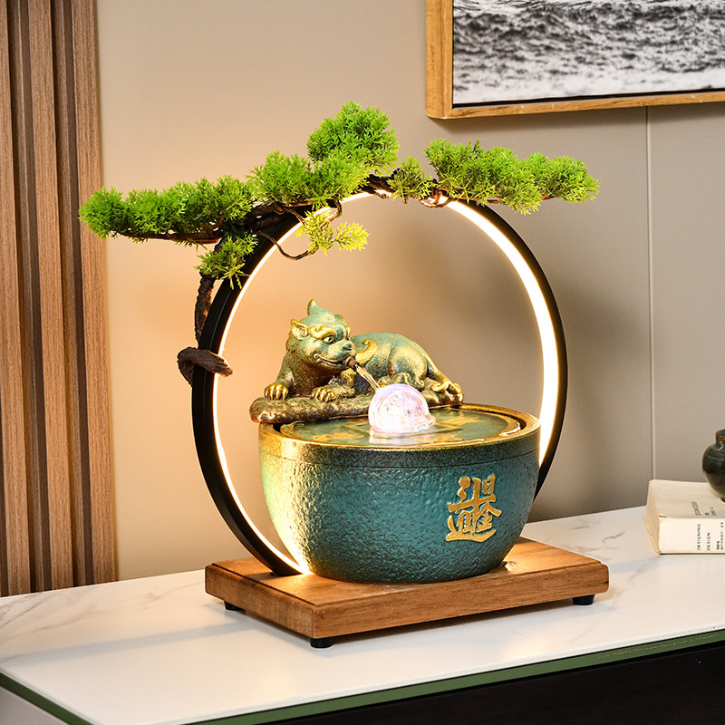 陶瓷流水摆件循环水客厅玄关新中式招财风水轮喷泉水景观桌面装饰