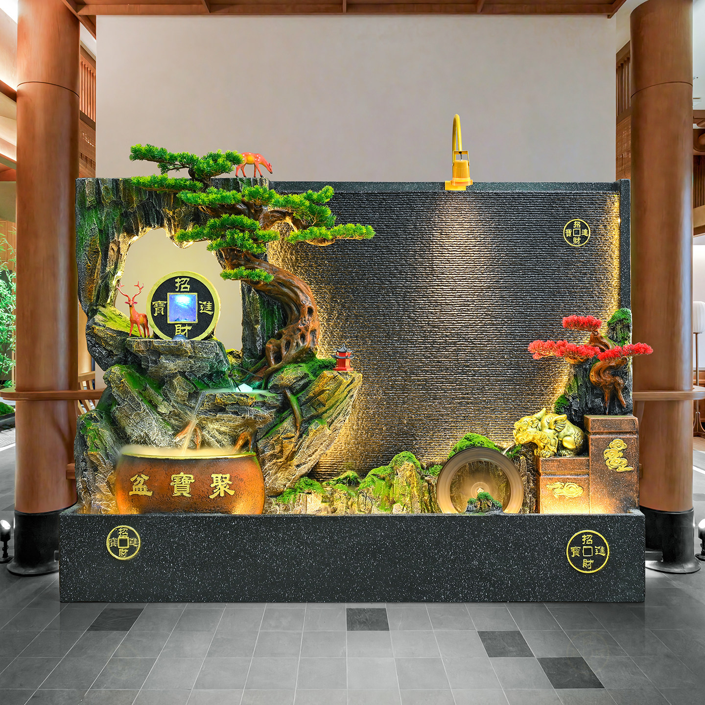 水幕墙流水屏风落地落地摆件办公室会所前台招财景观风水轮水系