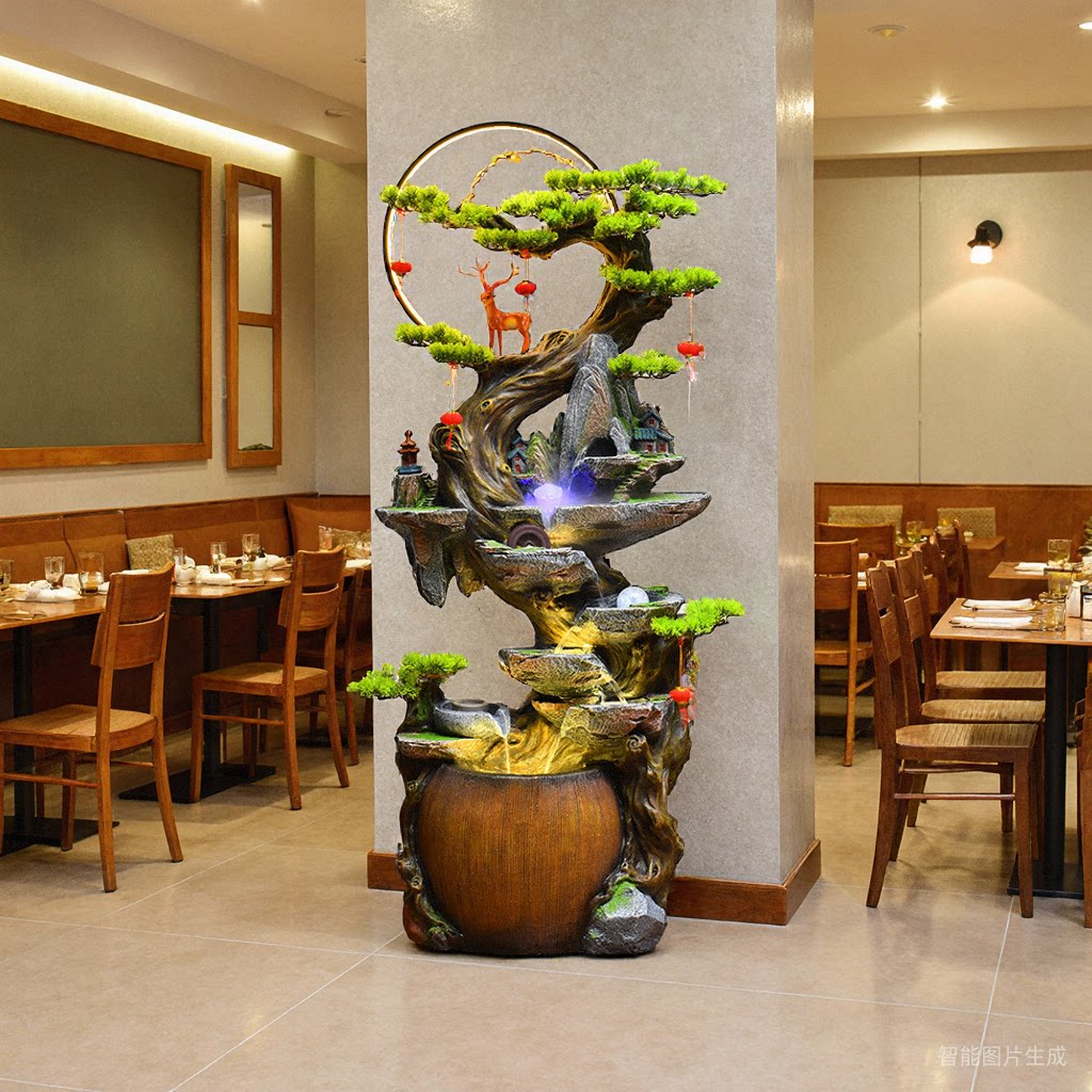 新店开业大吉装饰品摆件招财流水循环水落地风水轮假山瀑布造景