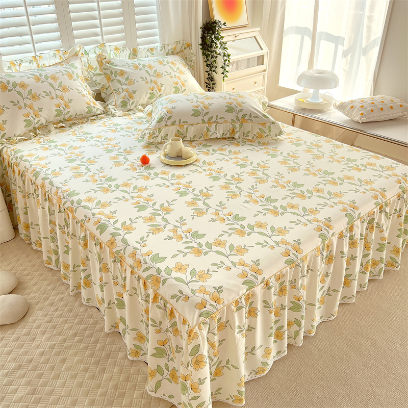 ins韩版公主风全棉印花床裙单件纯棉床单小碎花枕套被单四季通用