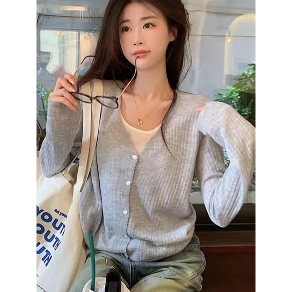 亿涵梦圆领假两件针织开衫秋冬季款设计感显瘦百搭气质长袖上衣女