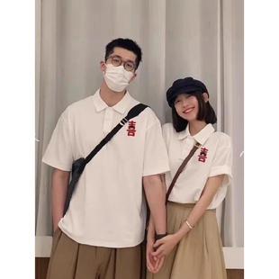 法式 韩系短袖 夏季 新款 网红情侣装 套装 t恤Polo衫 特别不一样