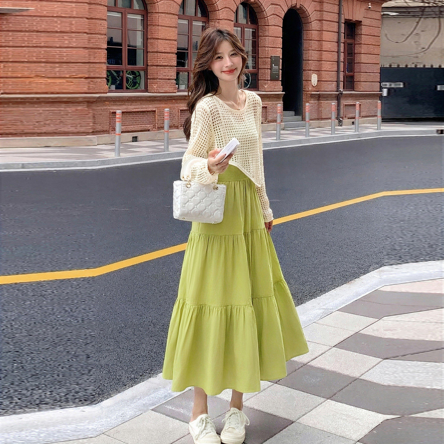 绿色海边度假洋装套装女2