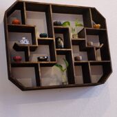 博古架墙上壁挂式 实木置物架子现代简约多宝阁茶具壁挂收纳架 中式