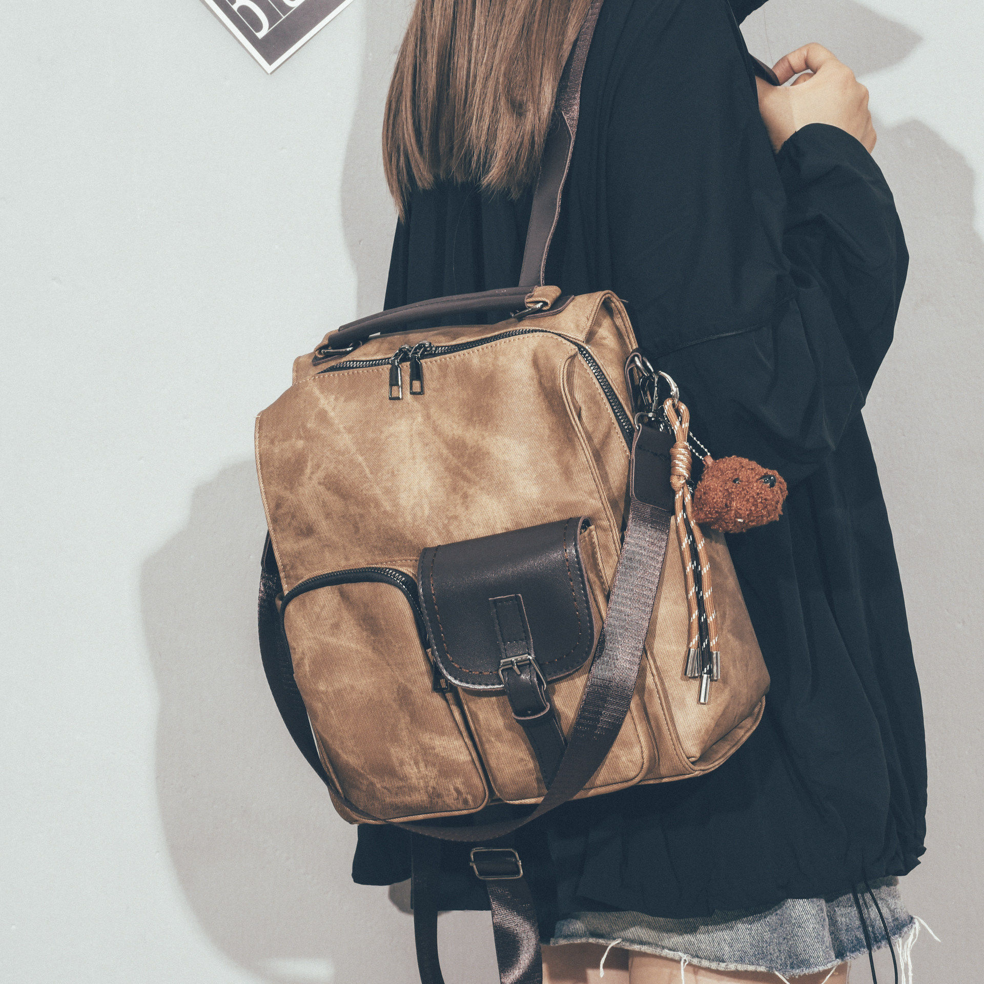 法国ZAMP英伦复古风双肩包女减负大容量背包软皮质休闲百搭通勤包