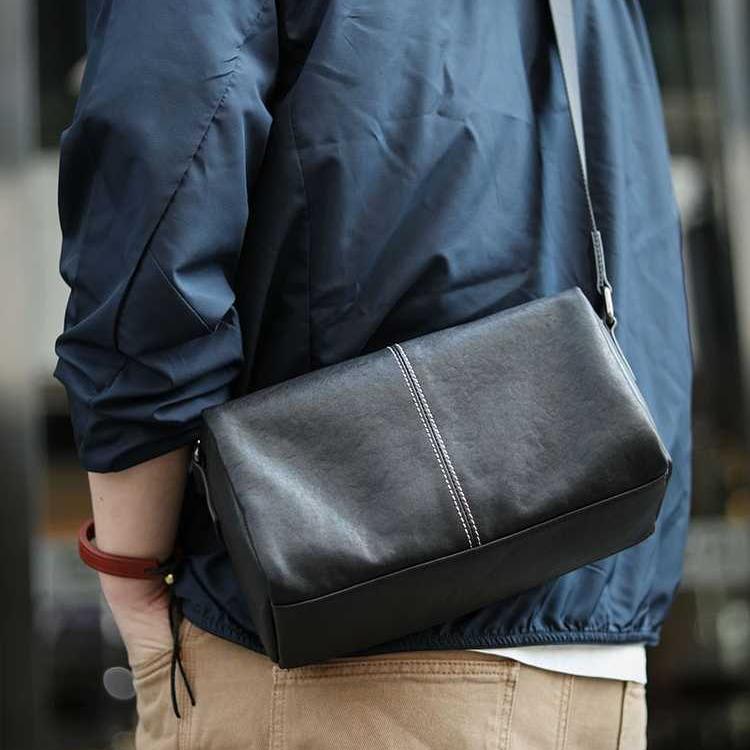 香港IT HKins真皮男士背包通勤单肩斜挎包男软皮小包大学生枕头包