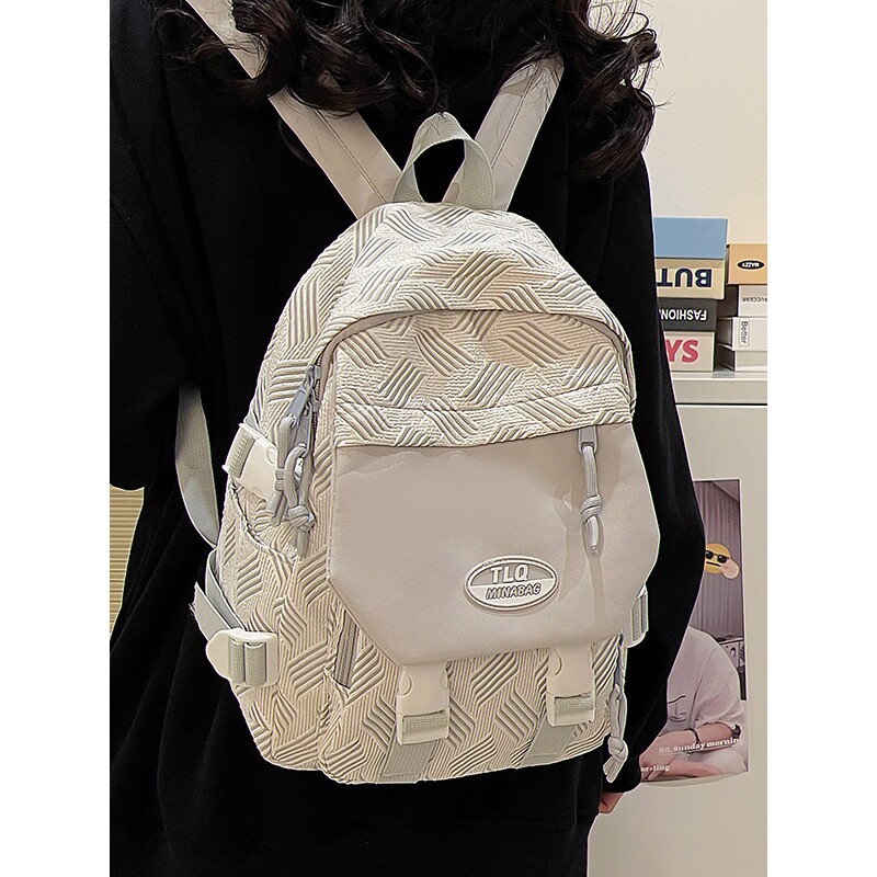 法国MKLUCK撞色书包韩版高颜值百搭双肩包大容量个性时尚旅行背包