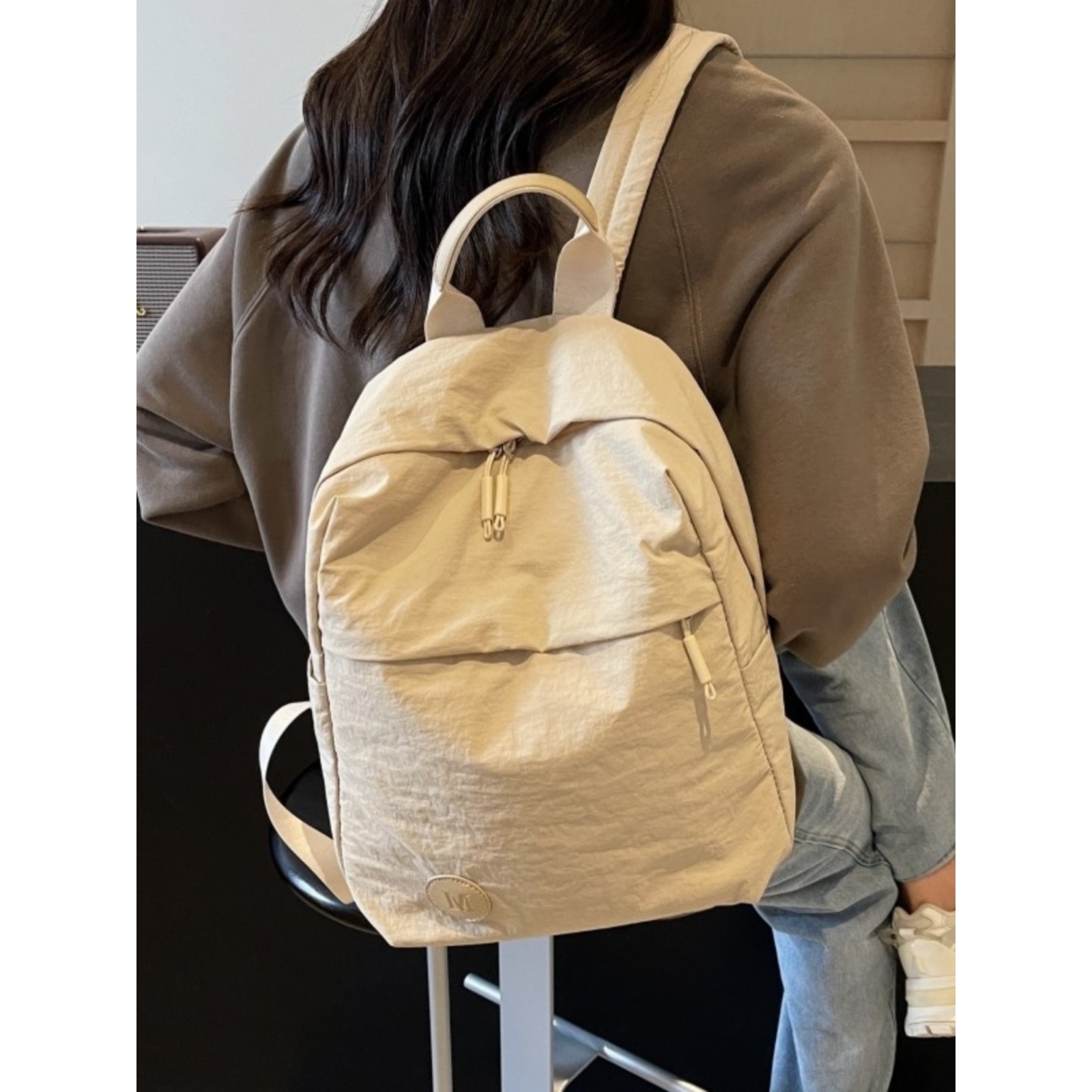 法国MKPREF潮牌简约双肩包女新款尼龙布学生书包外出轻便旅行背包