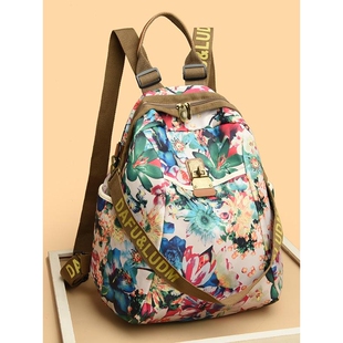 法国MK&ins印花旅行双肩包女2024新款时尚牛津布背包休闲旅游书包