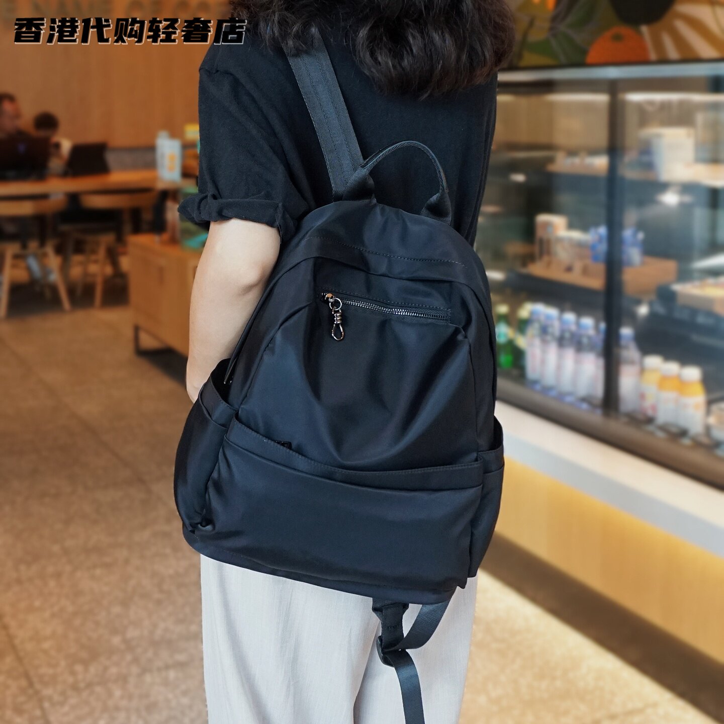 法国ZAMP轻便简约防水纯色双肩包女士大容量松弛旅行百搭牛津背包