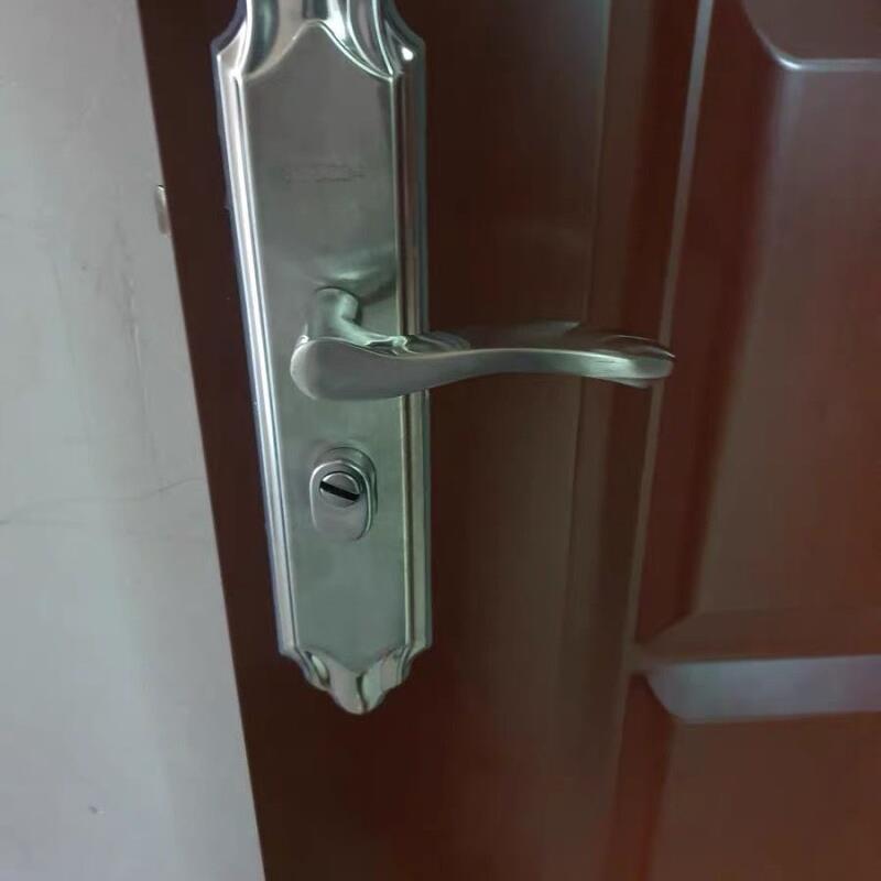 面板拉手门把手老式门锁配件防盗通用型大门锁304不锈钢手柄加厚图片