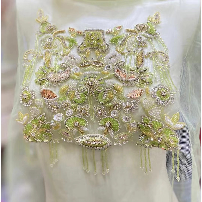 高级定制印度丝花卉钉珠饰品服装饰刺绣婚纱礼服设计师面辅料进口