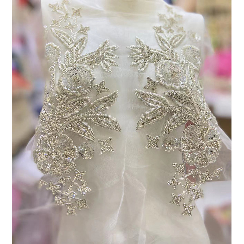 高级定制进口印度丝花卉钉珠饰品服装饰婚纱礼服设计师面辅料030