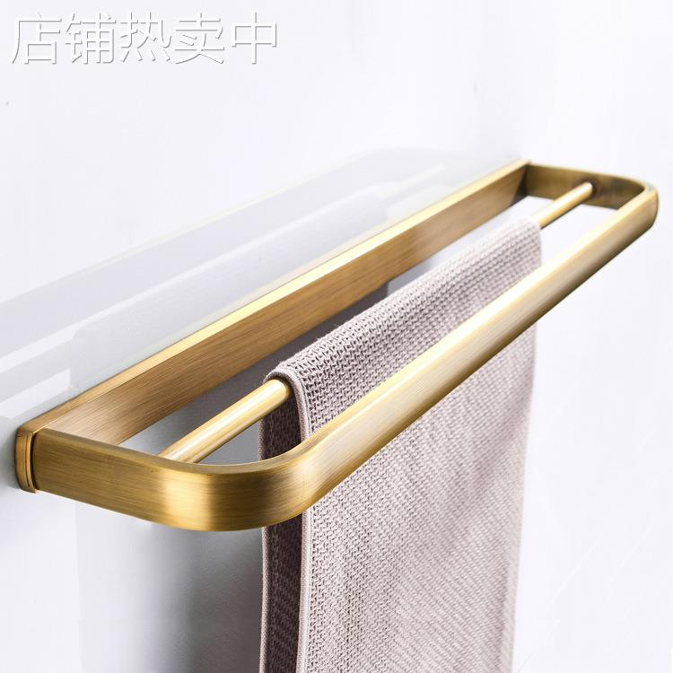 扁长57厘米卫浴五金挂件黄铜简约卫生间双层仿古毛巾挂杆厂家