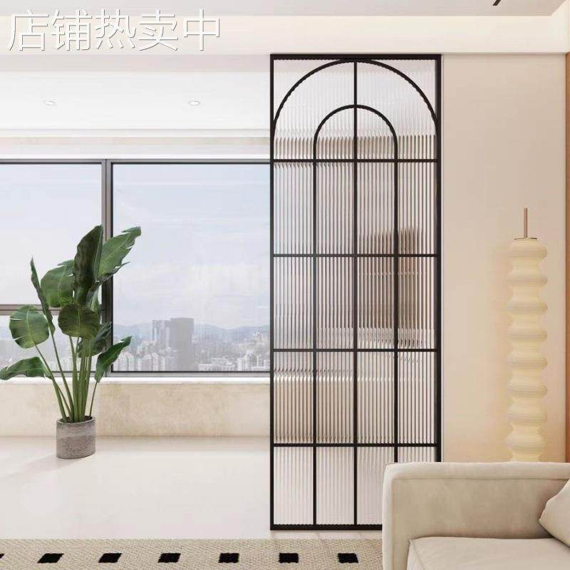 奶油风艺术玻璃屏风隔断客厅玄关装饰遮挡简约现代半圆假窗卫生间