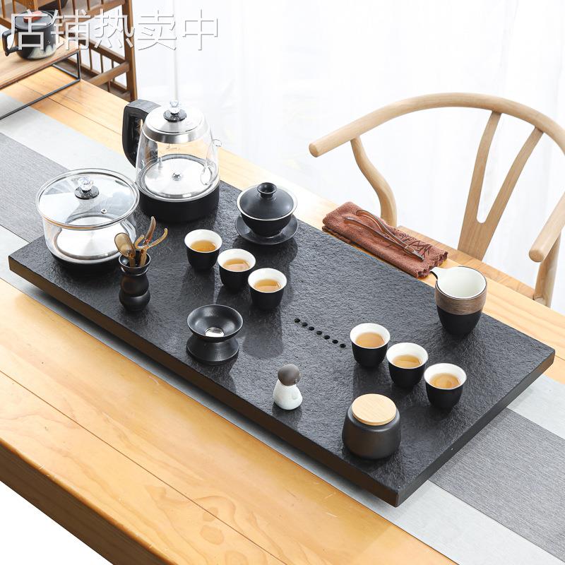 天然整块乌金石茶盘全自动一体茶具套装家用功夫单壶简约大小茶台
