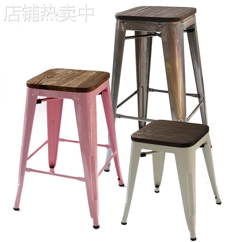 复古铁艺酒吧吧台椅高脚吧凳餐椅前台椅做旧工业风金属椅子